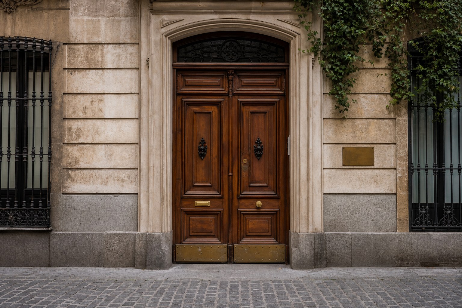 Portal de acceso al estudio en una fachada del Madrid histórico.